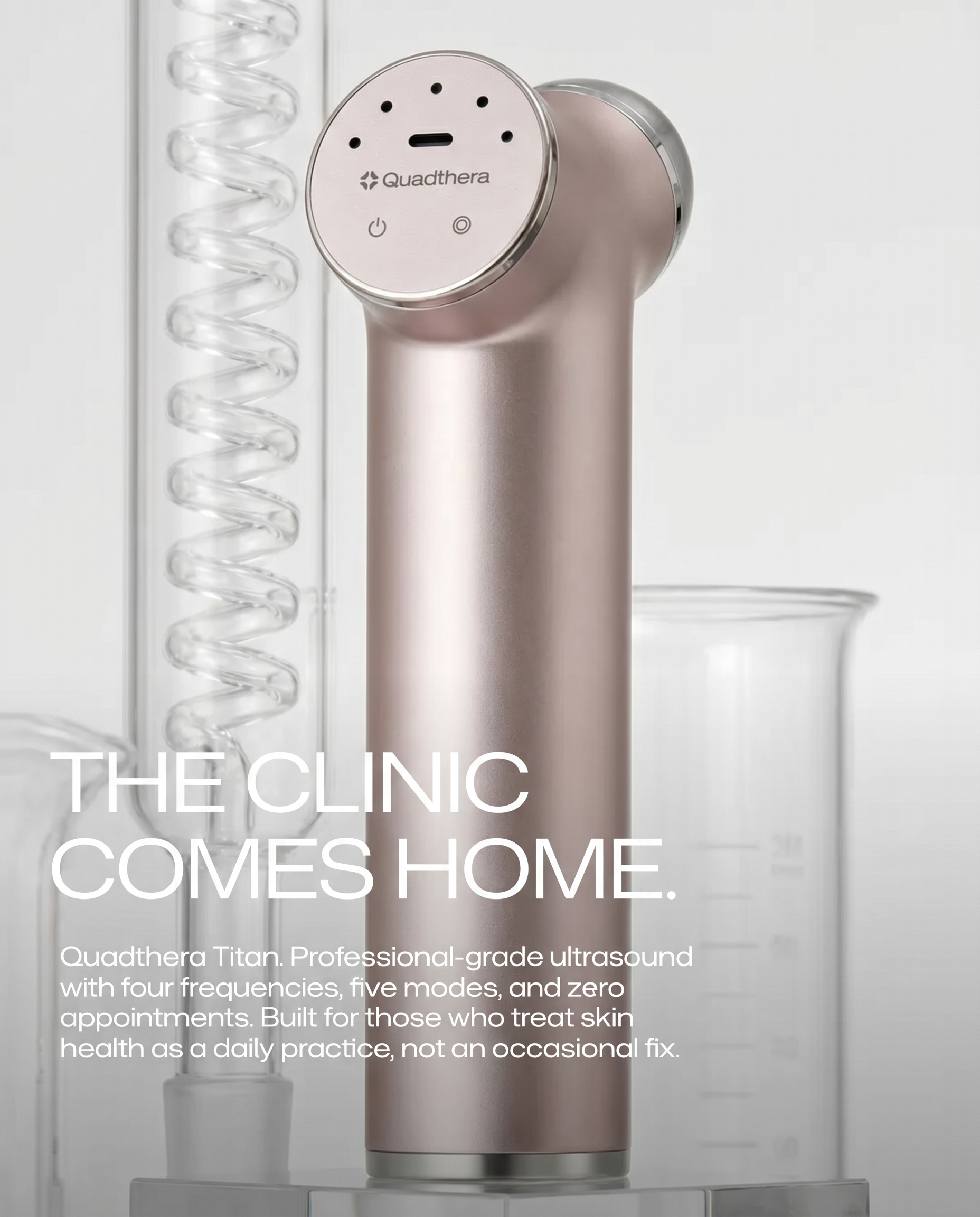 Ultrasound facial device for lifting, firming, and renewing skin at home. Reduces fine lines, boosts radiance. Quadthera US.